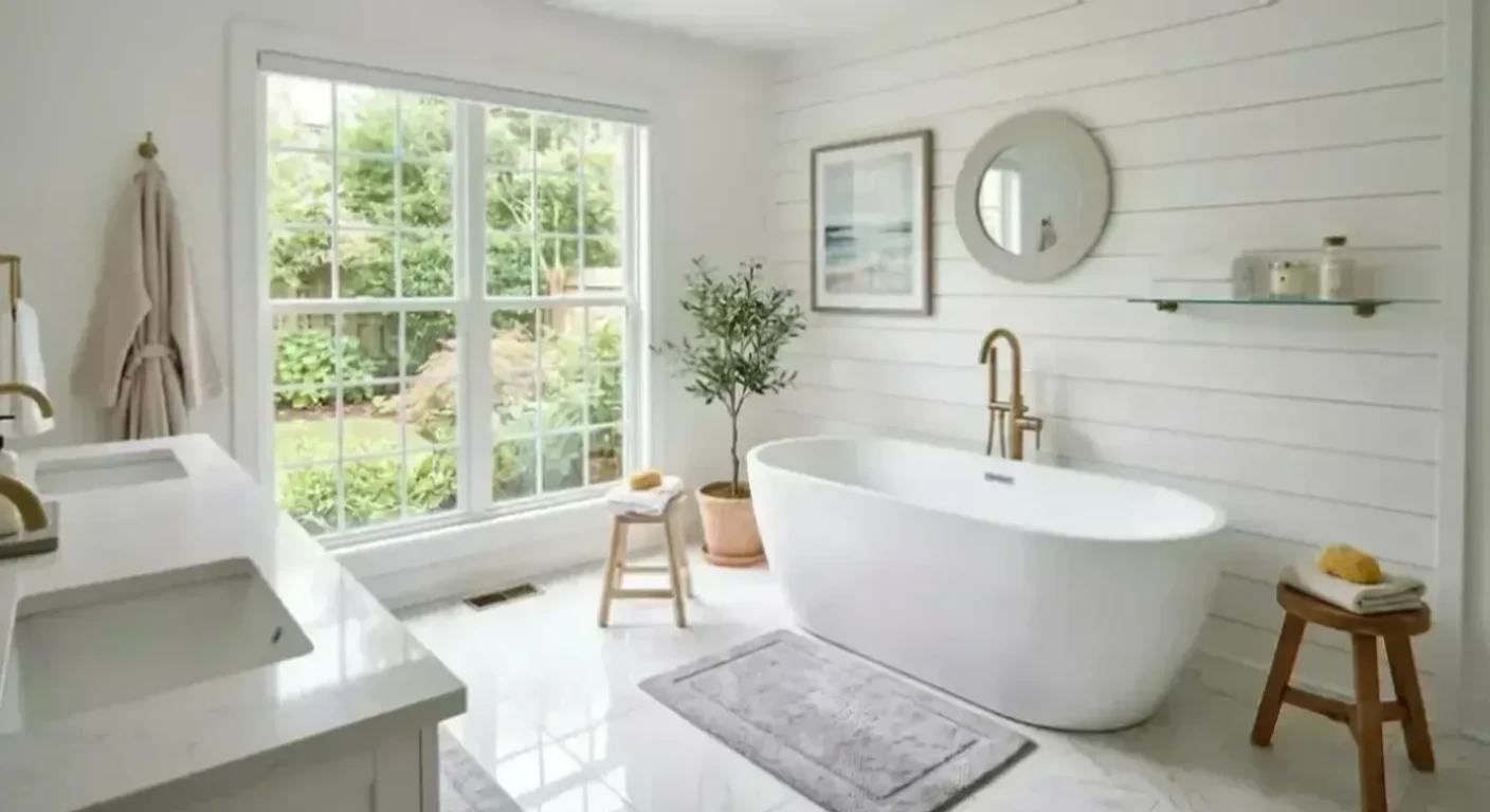 Vera Builders Luxury bathroom remodel with freestanding soaking tub