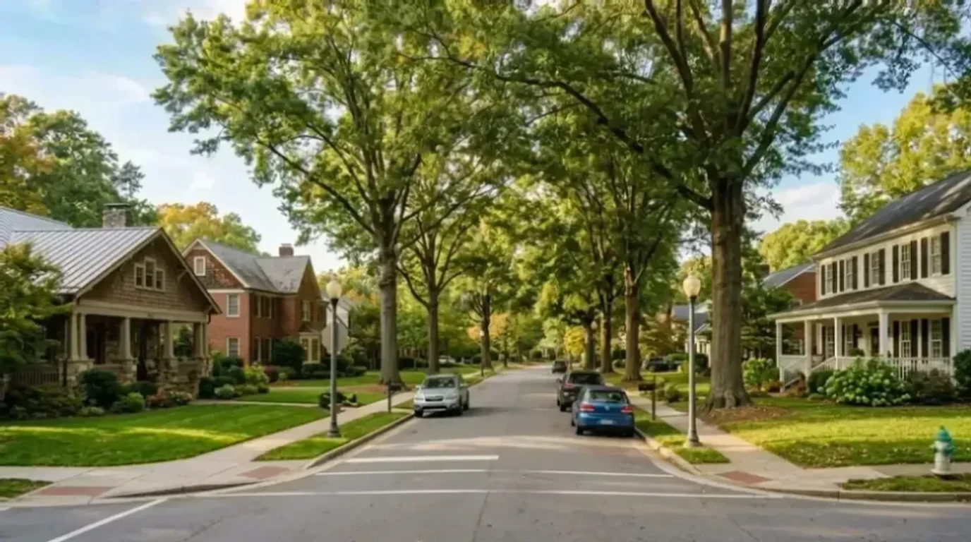 Vera Builders Residential neighborhood street in Greensboro, NC with tree-lined streets and southern architecture