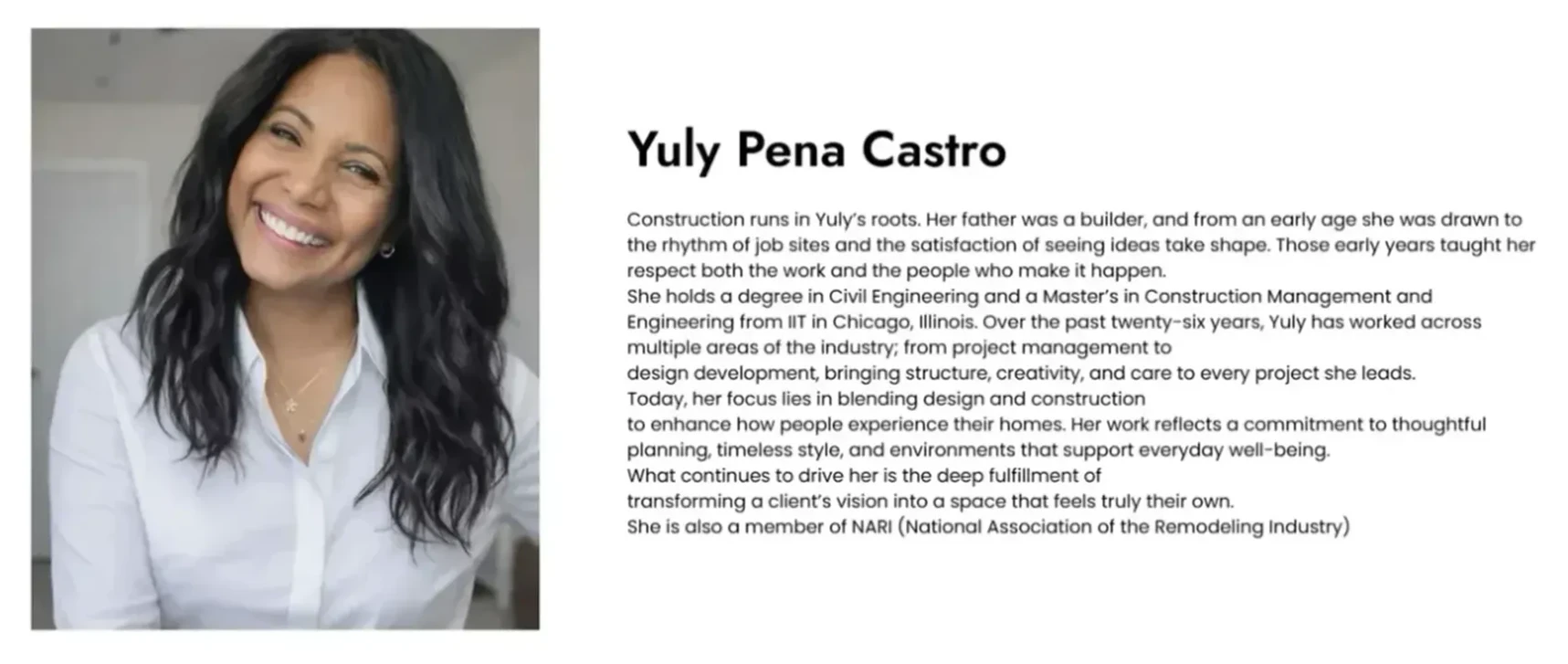 Vera Builders Yuly Pena Castro, Owner of Vera Builders